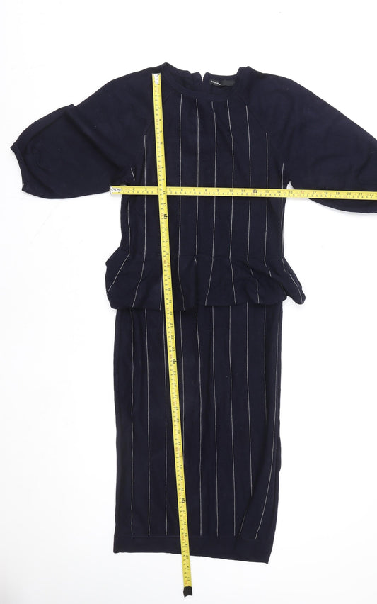 Karen Millen Women’s Blue Striped Knit Bodycon Dress Size 12