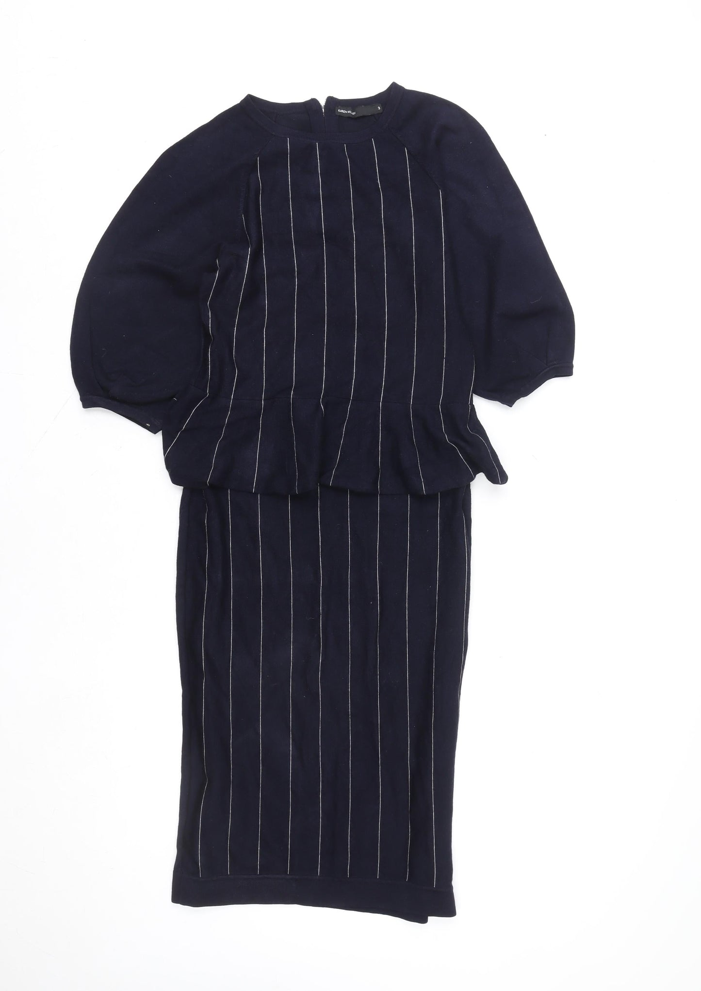 Karen Millen Women’s Blue Striped Knit Bodycon Dress Size 12