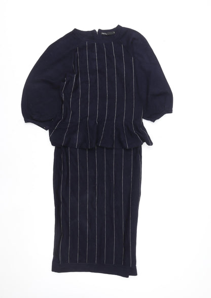 Karen Millen Women’s Blue Striped Knit Bodycon Dress Size 12