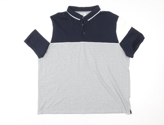 F&F Men's 3XL Colourblock Grey Navy Short Sleeve Polo Shirt