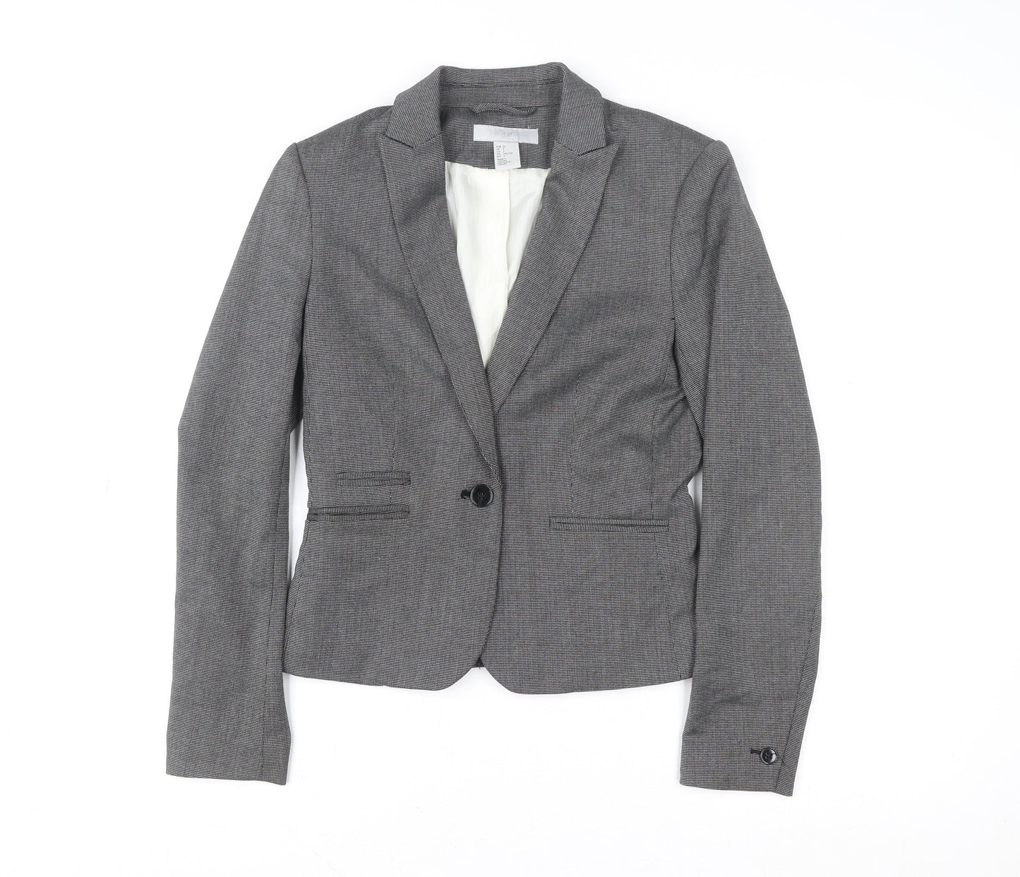 H&M Women Grey Tailored Single-Breasted Suit Jacket UK 4