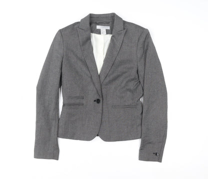 H&M Women Grey Tailored Single-Breasted Suit Jacket UK 4