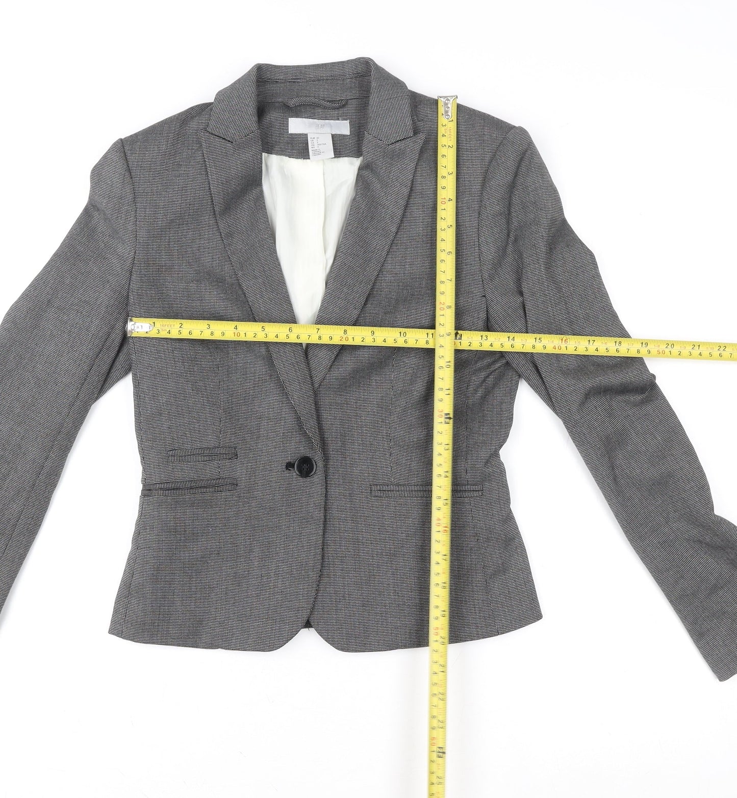 H&M Women Grey Tailored Single-Breasted Suit Jacket UK 4