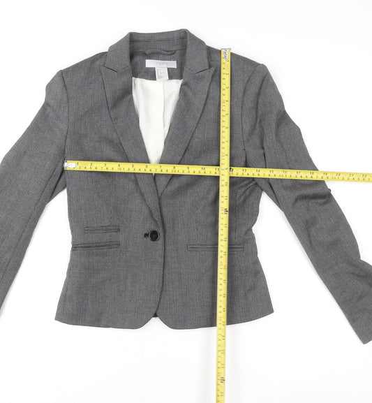 H&M Women Grey Tailored Single-Breasted Suit Jacket UK 4