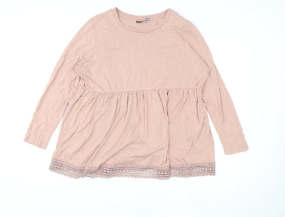 ASOS DESIGN Women Pink Long Sleeve Lace Trim Maternity Tunic Top Size 18