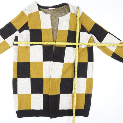 Tu Women Mustard Black Check Cardigan L Acrylic Blend Casual