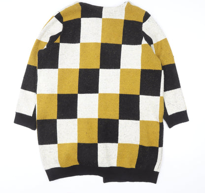 Tu Women Mustard Black Check Cardigan L Acrylic Blend Casual