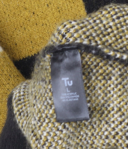 Tu Women Mustard Black Check Cardigan L Acrylic Blend Casual