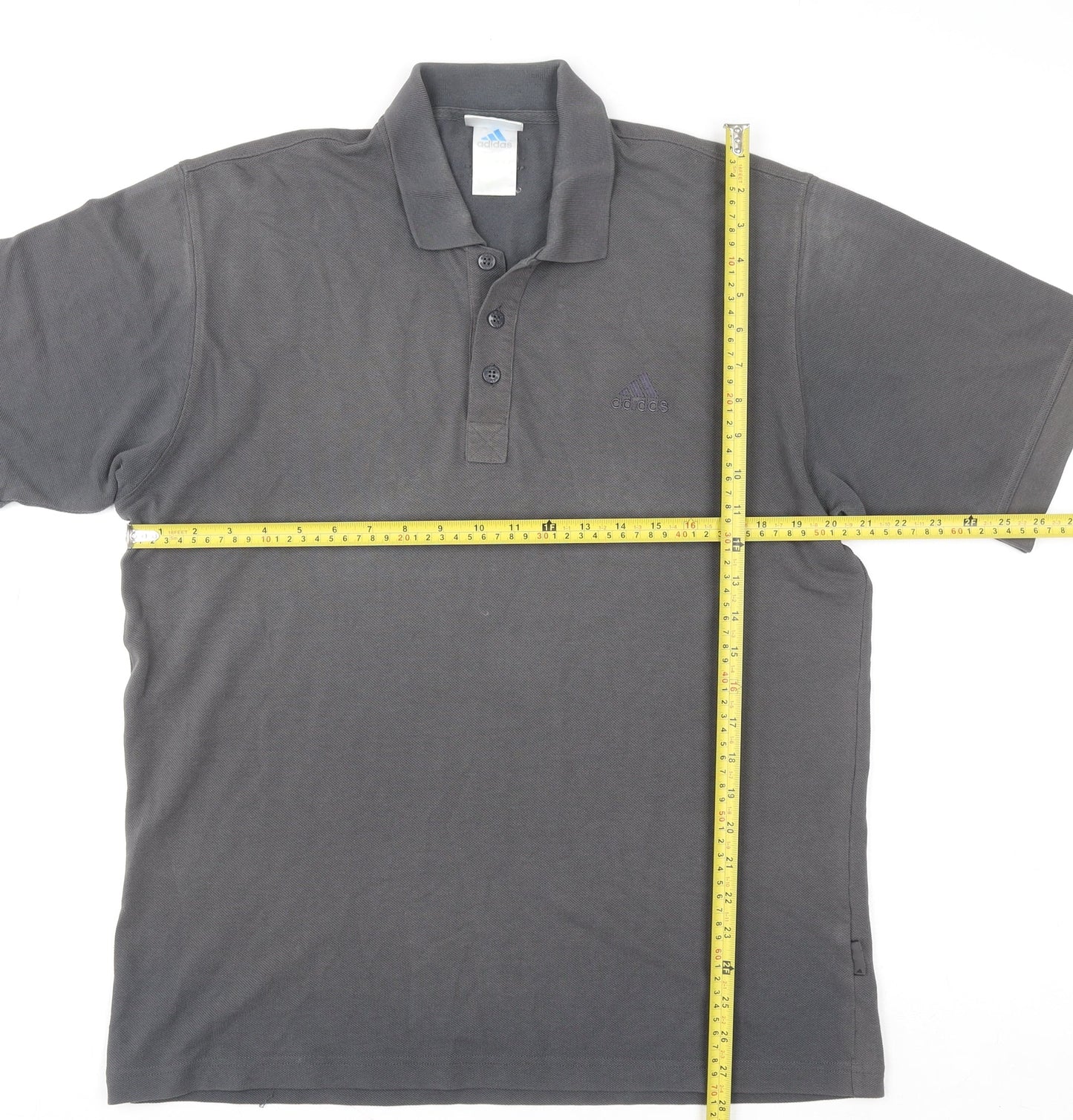 Adidas Men's Grey Cotton Blend Short Sleeve Polo Shirt L