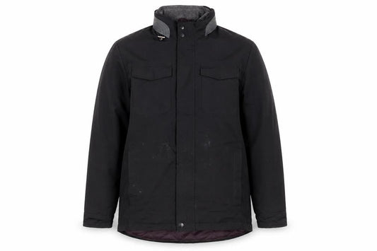 Front view of Atlantic Bay Men's Black L Parka Jacket Quilted Lined Stand Collar