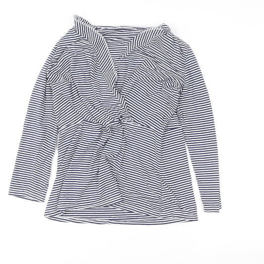 Lands’ End Women’s Blue Striped Wrap Jersey Long Sleeve Top UK 10