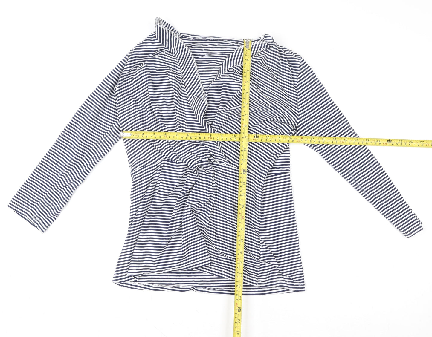 Lands’ End Women’s Blue Striped Wrap Jersey Long Sleeve Top UK 10