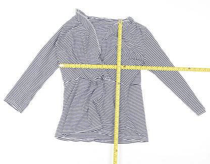 Lands’ End Women’s Blue Striped Wrap Jersey Long Sleeve Top UK 10