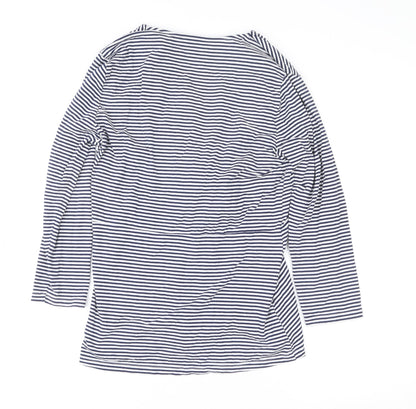 Lands’ End Women’s Blue Striped Wrap Jersey Long Sleeve Top UK 10