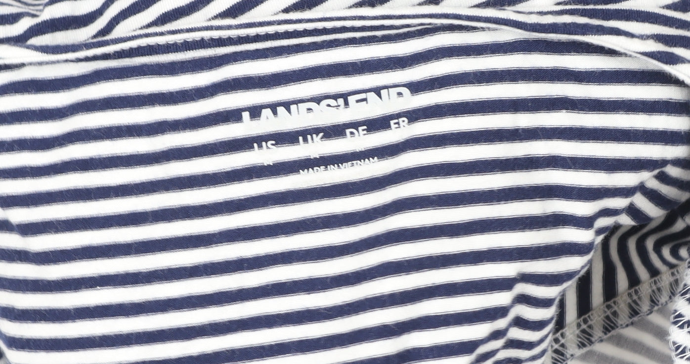 Lands’ End Women’s Blue Striped Wrap Jersey Long Sleeve Top UK 10