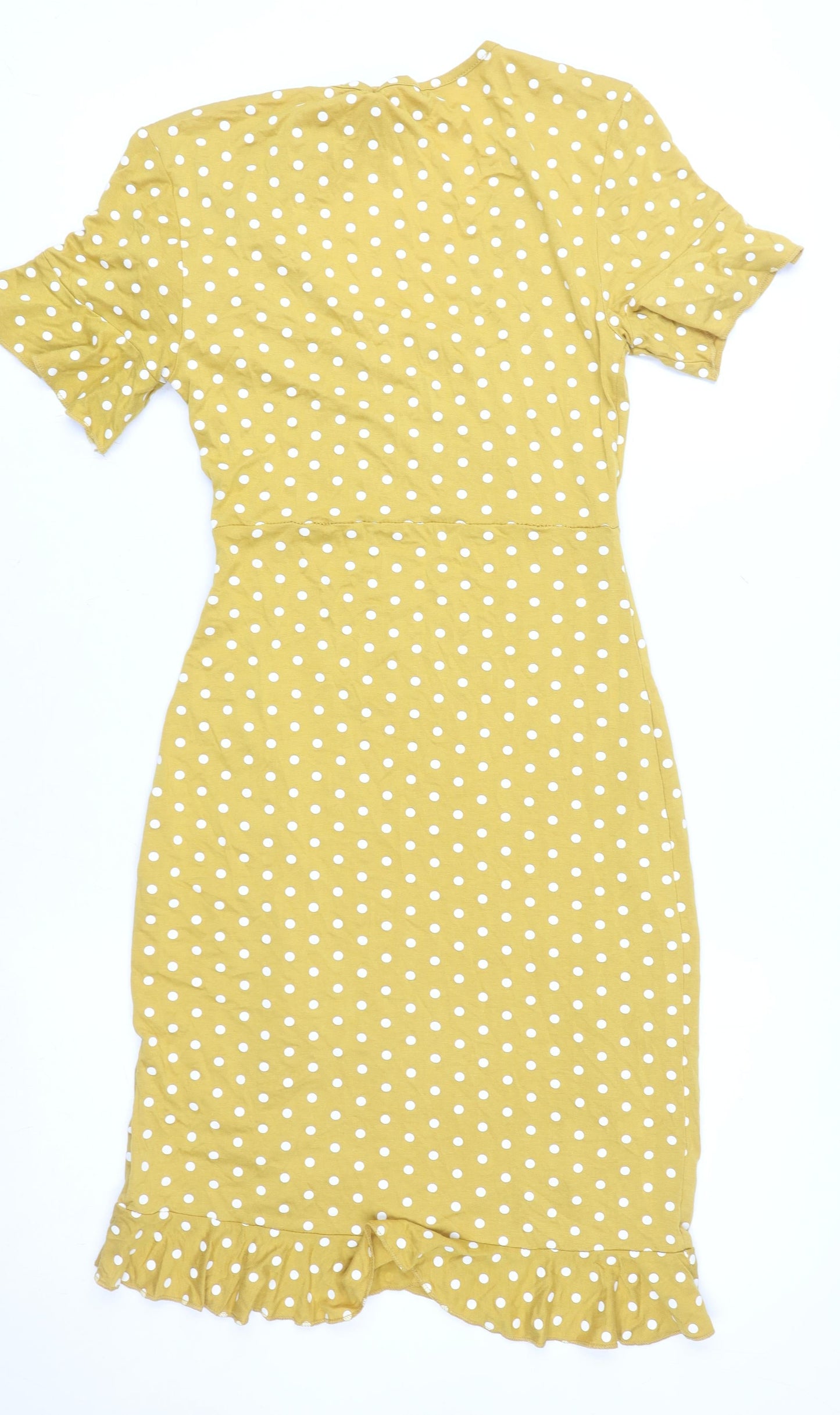 QED London Women Yellow Polka Dot Wrap Midi Dress Size 10
