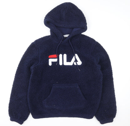 FILA Womens Navy Blue Hooded Pullover Fleece Sweatshirt Size L