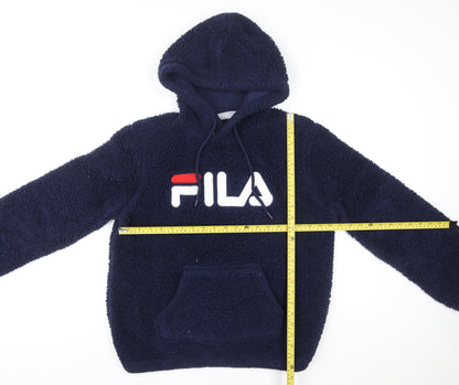FILA Womens Navy Blue Hooded Pullover Fleece Sweatshirt Size L