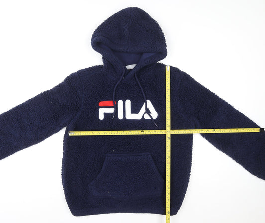 FILA Womens Navy Blue Hooded Pullover Fleece Sweatshirt Size L