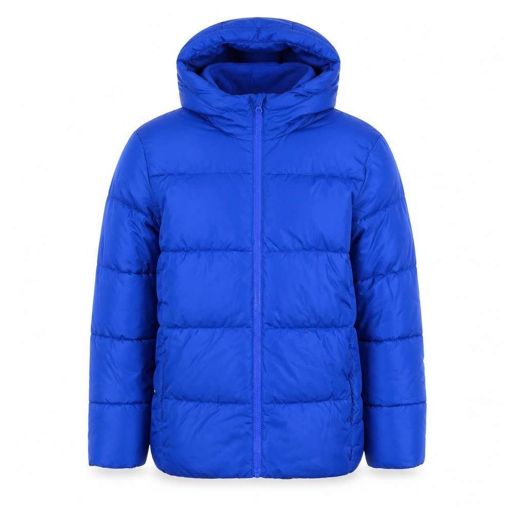 Front view of Gap Kids boys’ blue hooded puffer jacket xxl winter water resistant