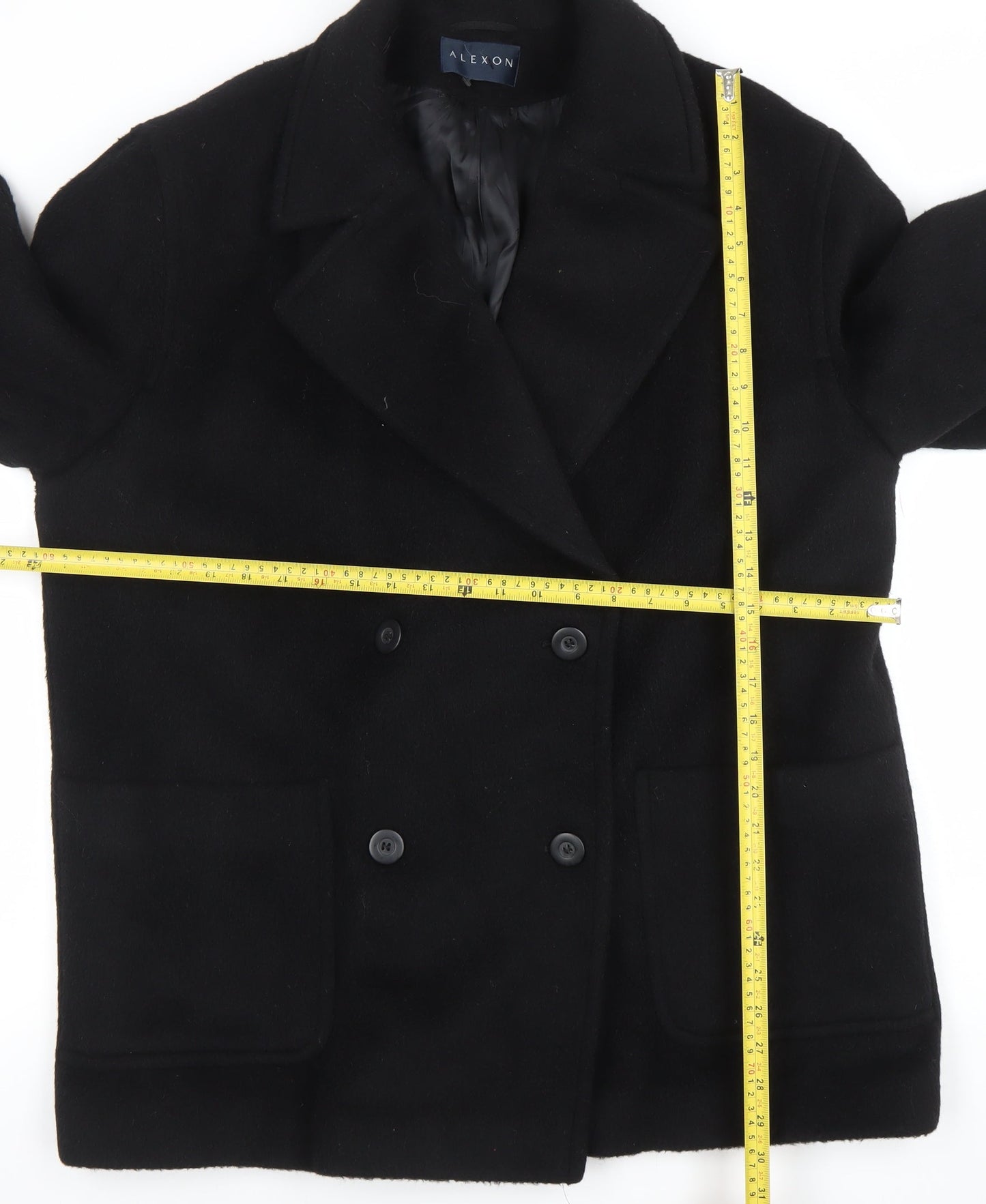 Alexon Women's Black Wool Alpaca Mohair Pea Coat Size 14 Classic Style