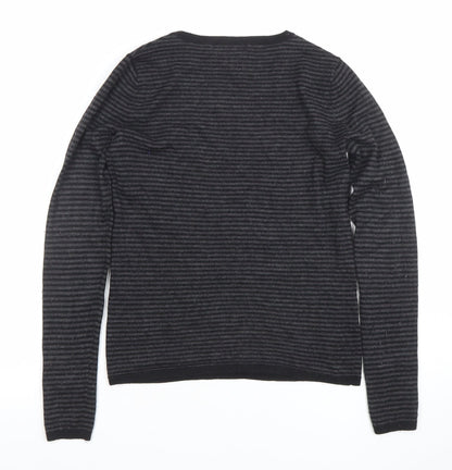 Calvin Klein Jeans Women's Grey Striped Wool Pullover Jumper Size S