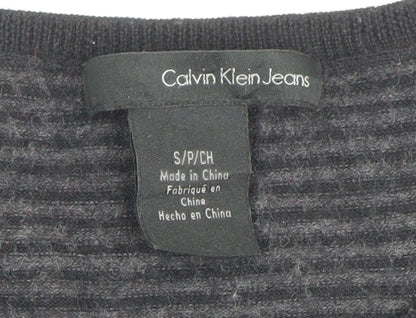 Calvin Klein Jeans Women's Grey Striped Wool Pullover Jumper Size S