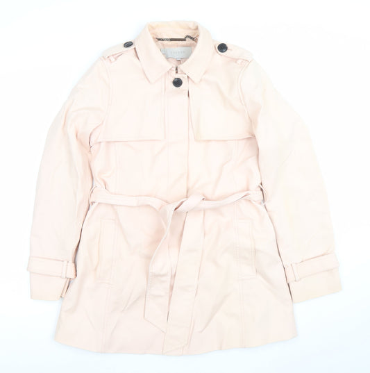 Hobbs Women’s Beige Cotton Trench Coat Size 8 Belted Mid-Length Classic