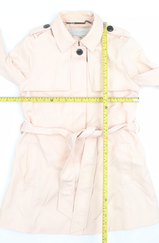 Hobbs Women’s Beige Cotton Trench Coat Size 8 Belted Mid-Length Classic