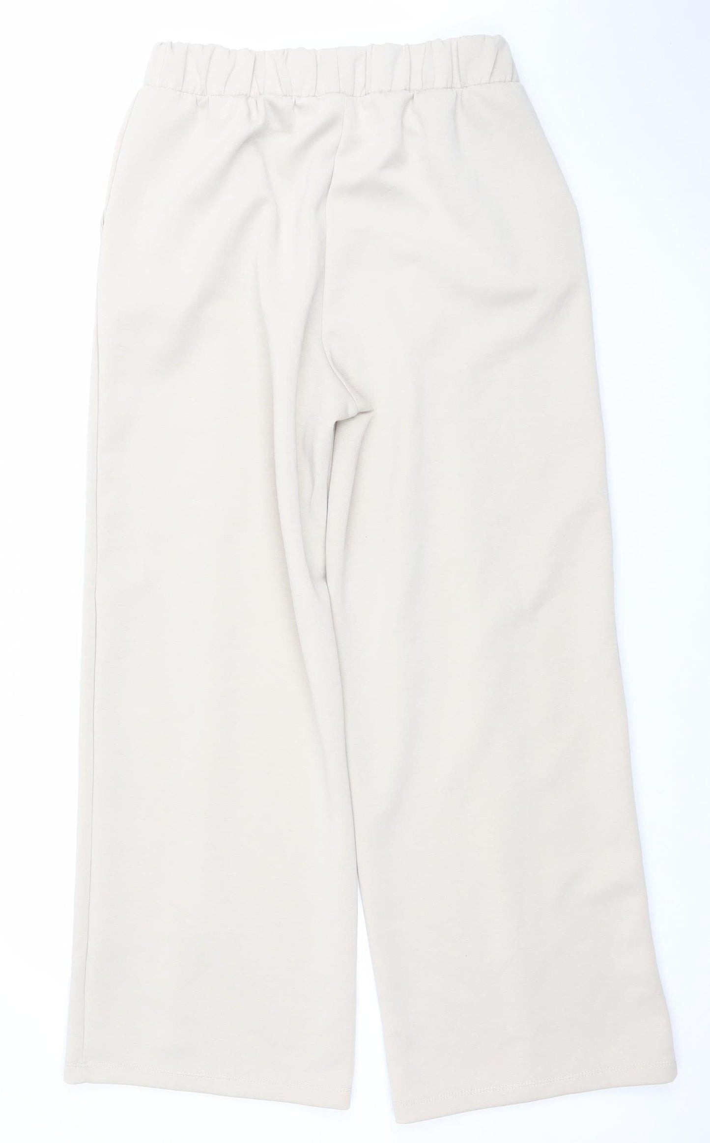 Dunnes Stores Women Beige Wide-Leg Trousers Size M Elastic Waist