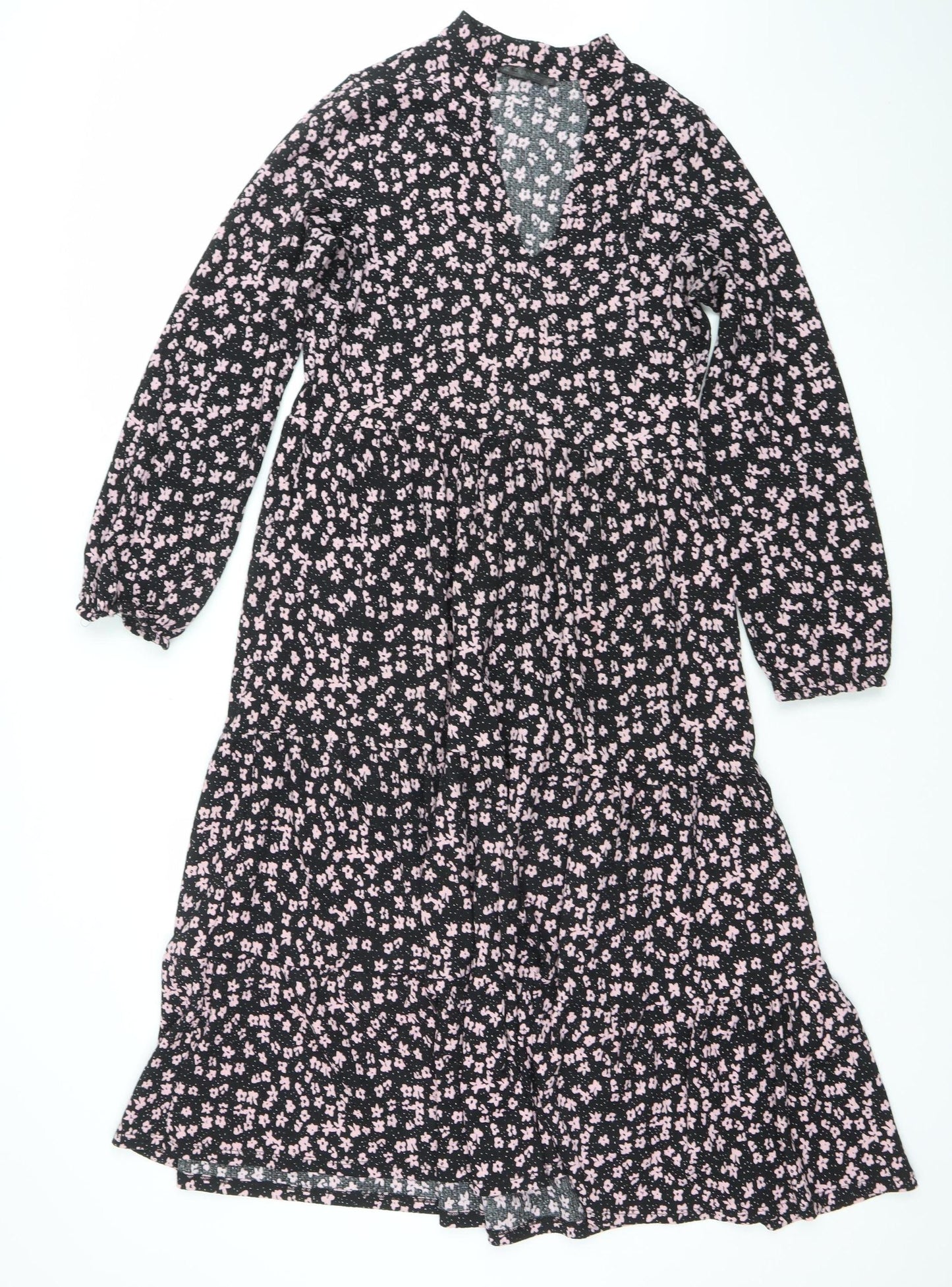 Dunnes Women’s Black Floral A-Line Ruched Knee Length Dress XS