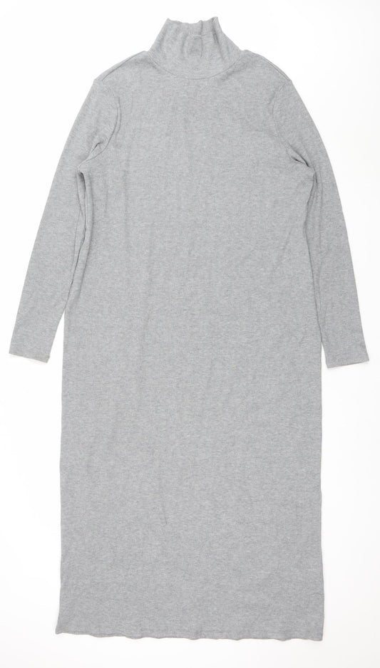 Primark Women Grey 2XL Knit Roll Neck Long Sleeve Bodycon Midi Dress