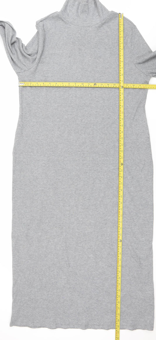 Primark Women Grey 2XL Knit Roll Neck Long Sleeve Bodycon Midi Dress