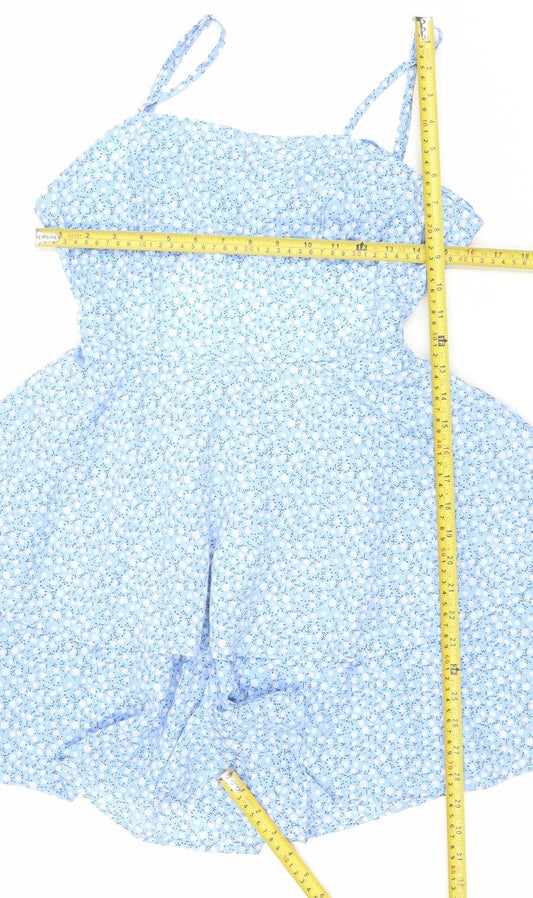 SHEIN Women Blue Floral Sleeveless Playsuit Size S 100% Polyester