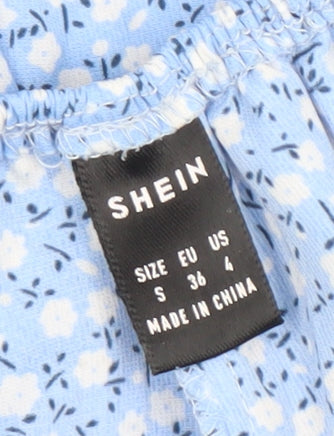 SHEIN Women Blue Floral Sleeveless Playsuit Size S 100% Polyester