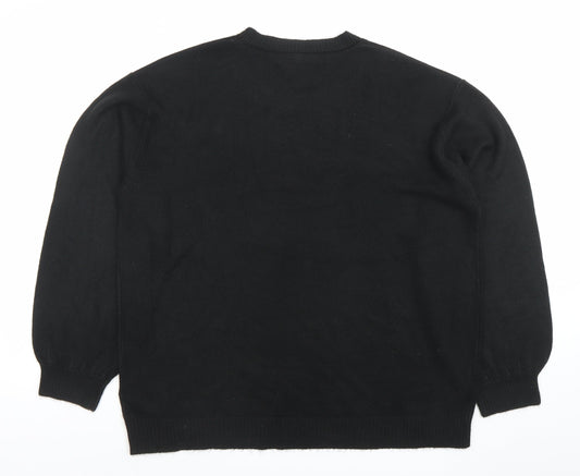 Next Mens Black Acrylic Crew Neck Jumper Size L Regular Fit