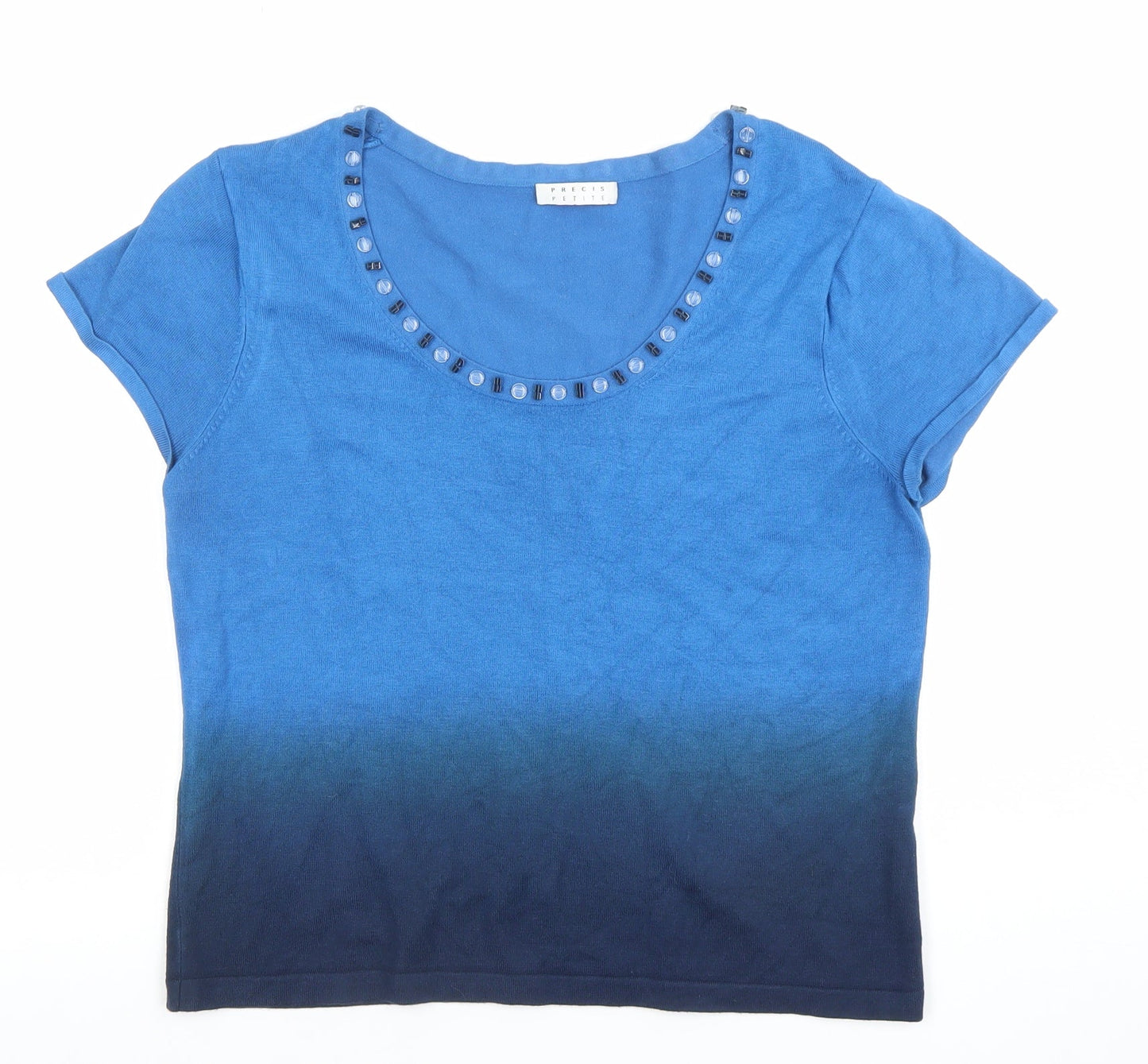Precis Petite Blue Beaded Scoop Neck Short Sleeve Petite T-Shirt M