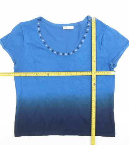 Precis Petite Blue Beaded Scoop Neck Short Sleeve Petite T-Shirt M