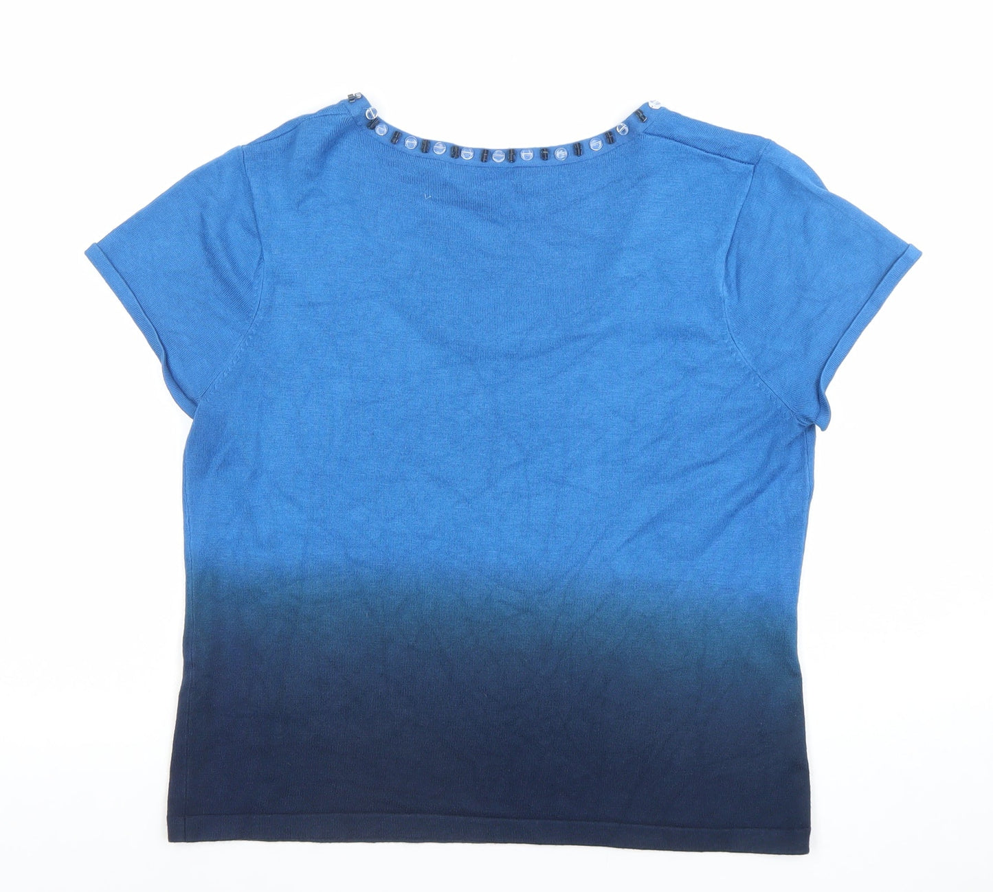 Precis Petite Blue Beaded Scoop Neck Short Sleeve Petite T-Shirt M