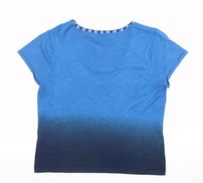 Precis Petite Blue Beaded Scoop Neck Short Sleeve Petite T-Shirt M