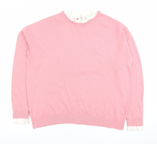 Boden Women's Pink Ruffle Neck Long Sleeve Pullover Jumper Size 14