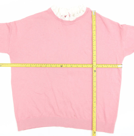 Boden Women's Pink Ruffle Neck Long Sleeve Pullover Jumper Size 14