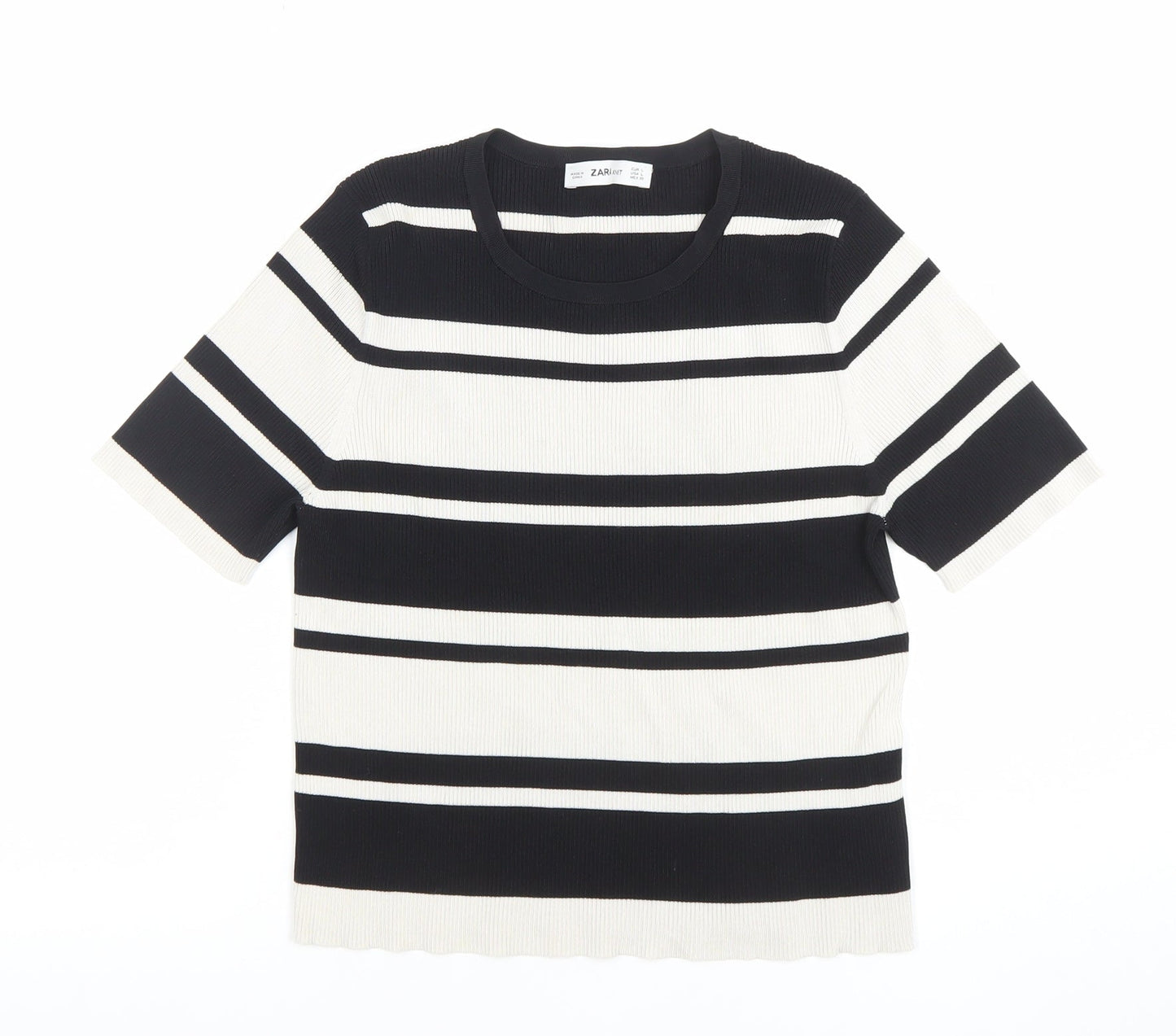 Womens UK Size L Zara Black Basic T-Shirt
