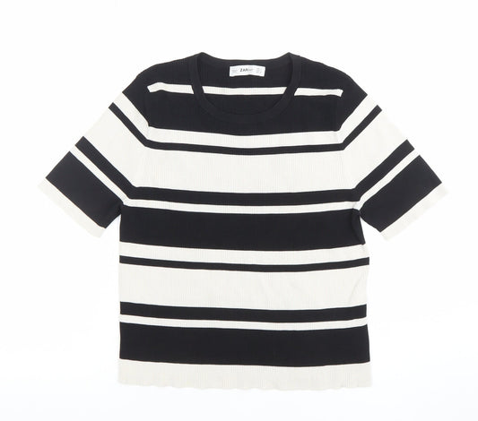 Womens UK Size L Zara Black Basic T-Shirt