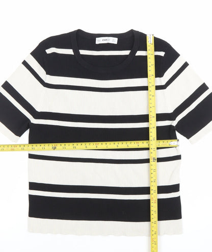 Womens UK Size L Zara Black Basic T-Shirt