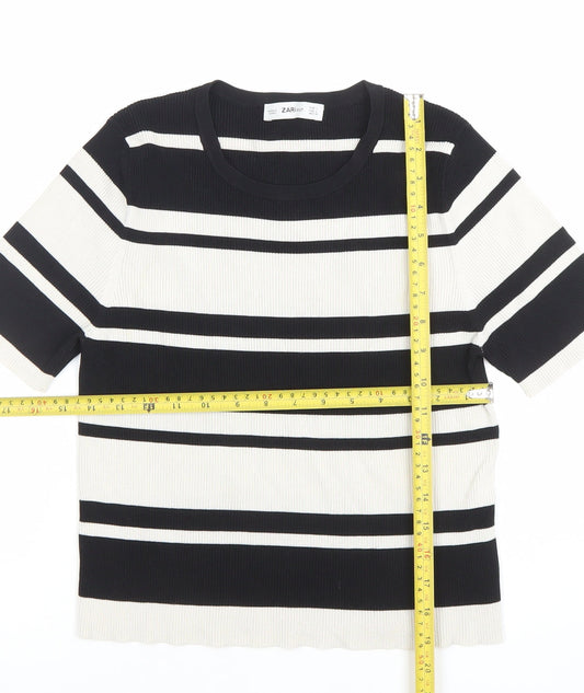 Womens UK Size L Zara Black Basic T-Shirt