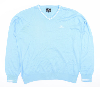 Palm Grove Men's Blue XL V-Neck Cotton Acrylic Golf Jumper