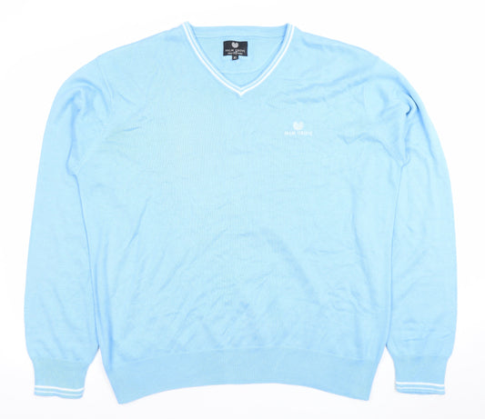 Palm Grove Men's Blue XL V-Neck Cotton Acrylic Golf Jumper
