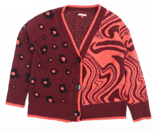 Joe Browns Womens Red Animal Print V-Neck Button Cardigan Size 12