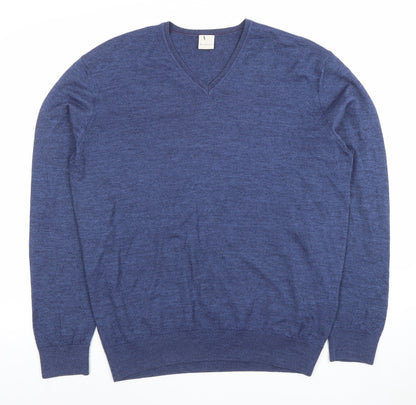 Bugatti Men Blue 7XL Wool V-Neck Pullover Jumper